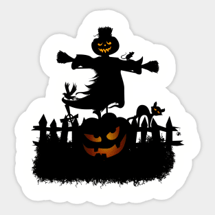 Funny Halloween design, pumpkin, cat and crows Sticker